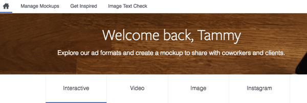 Z orodjem Creative Hub lahko posmehujete Facebook oglas in ga delite s svojo ekipo.
