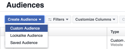 Ustvarite ciljno skupino po meri v Facebook Ads Manager.