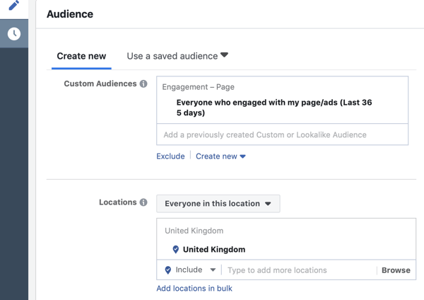 Kako ciljati na tople potencialne stranke z oglasi Facebook Messenger, 6. korak, občinstvo, ki je sodelovalo s stranjo