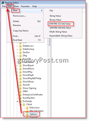 Windows Registry Editor omogoča obnovitev e-pošte v Inbox for Outlook 2007 Dword