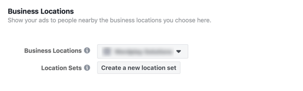 Možnost ustvarjanja novega nabora lokacij za vaš poslovni oglas na Facebooku.