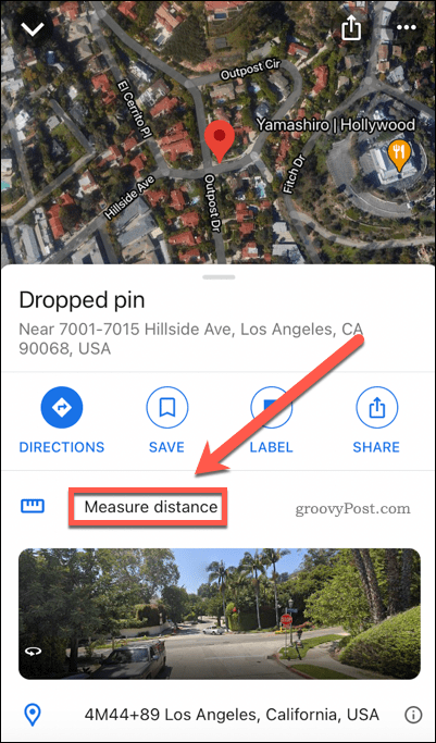 Gumb Google Maps izmeri razdaljo na mobilnem telefonu