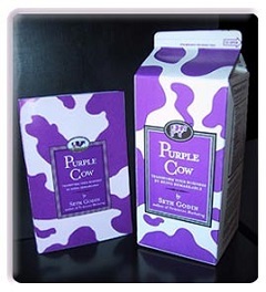 Prva izdaja Purple Cow je prišla v škatli z mlekom.