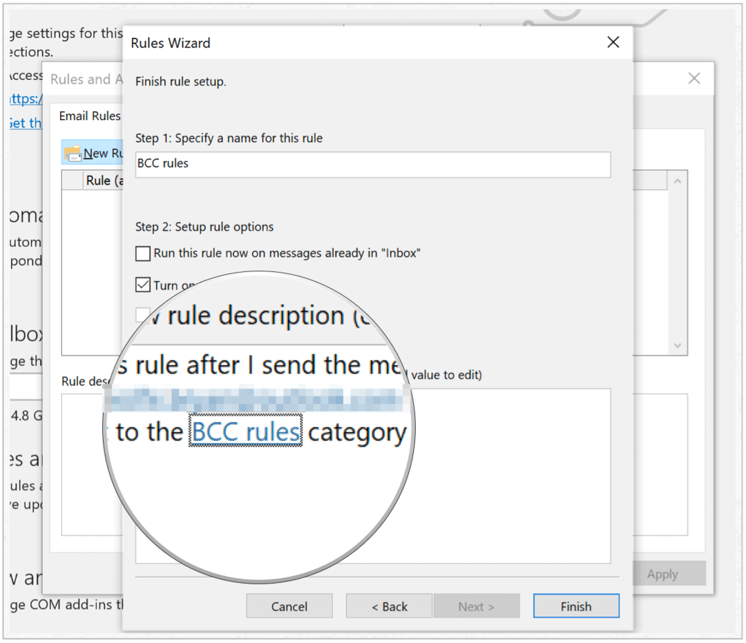 Microsoft Outlook konča ustvarjanje pravil
