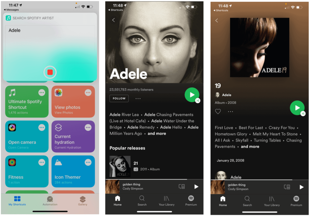 Bližnjice Siri za umetnika iskanja Spotify Siri
