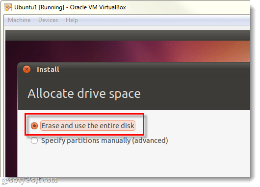 zbrišite in uporabite celoten disk za ubuntu