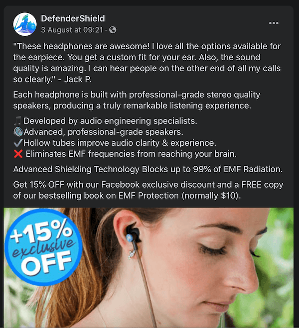facebook post iz Defendershield prikazujejo pričevalne tehnike v zvezi s slušalkami