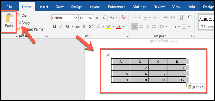 Prilepljene celice iz Excelove preglednice, prikazane kot tabela v Wordu