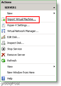 Hyper-V Manager Uvoz virtualnega stroja