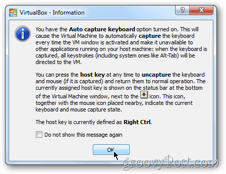 Opozorilo za VirtualBox Windows 8 na tipkovnici