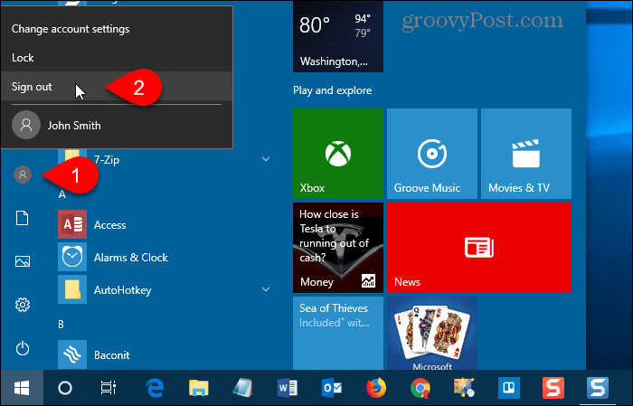 Odjava iz sistema Windows 10