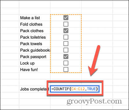 formula google sheets countif