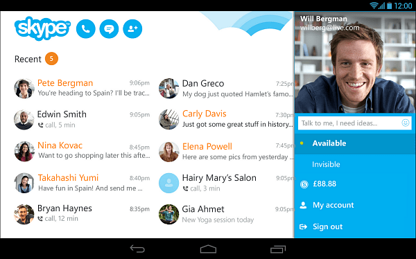 Skype 4.4 za Android prihaja z novim tabličnim videzom