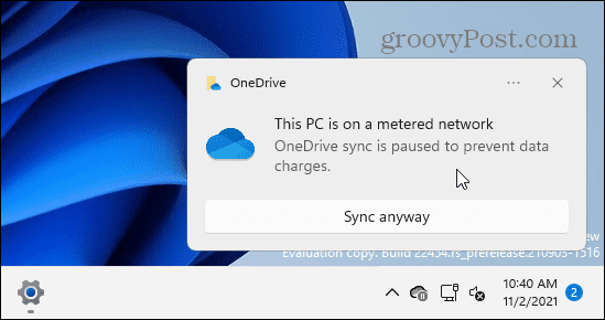 Sporočilo o omejitvi merjene povezave OneDrive