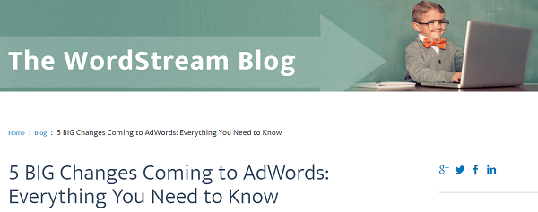 Objava funkcije Google AdWords v blogu WordStream je bila samorog.