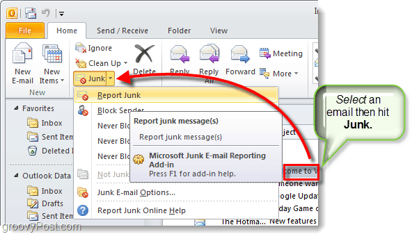 orodje za poročanje o neželeni pošti v programu Outlook 2010