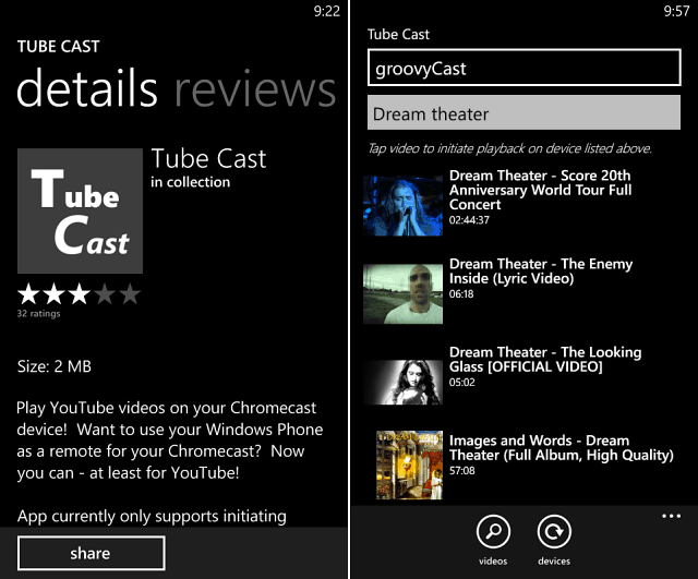 Pošljite YouTube video posnetke na Chromecast iz sistema Windows Phone