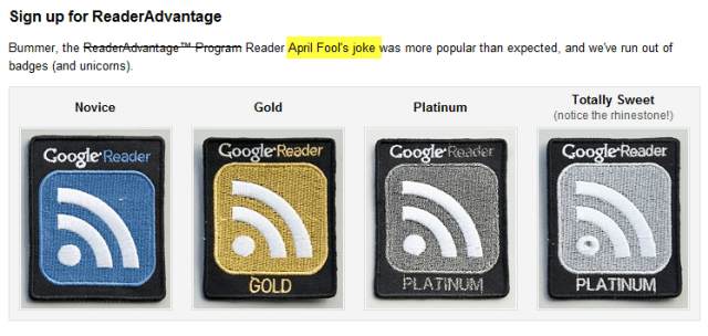 Značka Google Reader 2010 April Fools Reader Advantage