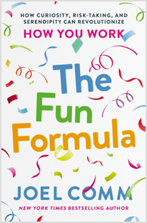 Zabavna formula Joela Commja ima naslovnico knjige z barvitimi konfeti in belo podlago.