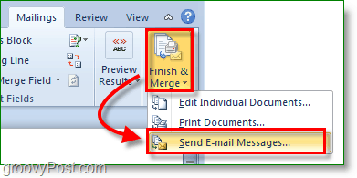 Posnetek zaslona Outlooka 2010 - dokončanje in spajanje ter pošiljanje e-poštnih sporočil