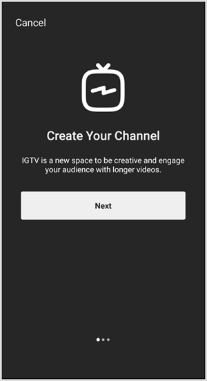 Sledite navodilom za nastavitev kanala IGTV.