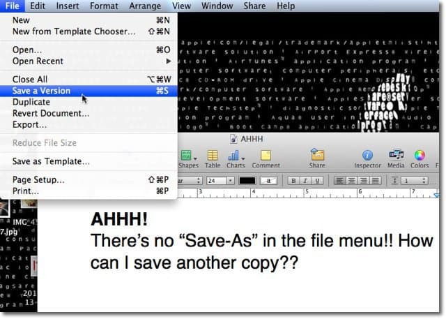 Mac OS X Lion: Shrani kot pri različicah