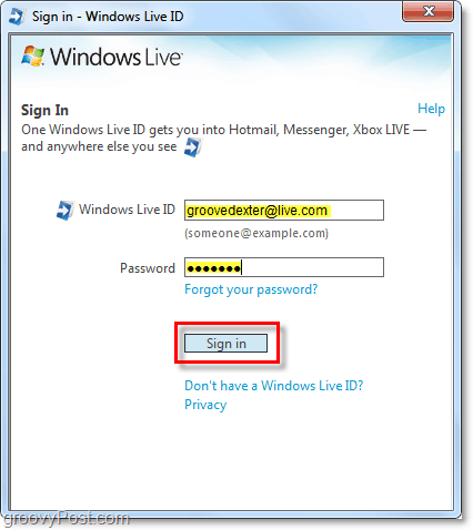 se prijavite v Windows samodejno v živo z uporabo računa Windows 7