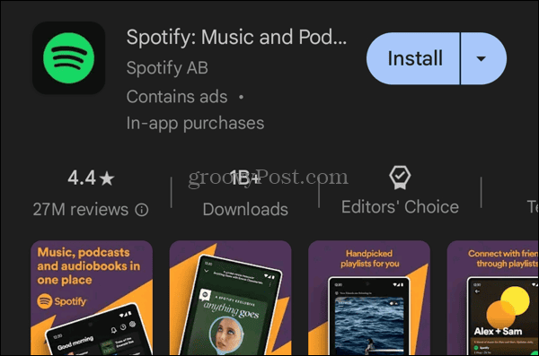 Namestite aplikacijo Spotify iz trgovine Google Play