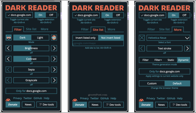 Dodatek Dark Reader v Firefoxu