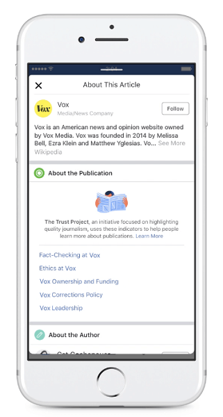 Facebook bo začel prikazovati nove založniške kazalnike zaupanja za članke, objavljene v News Feedu.
