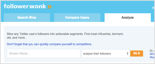 FollowerWonk iskanje za analizo sledilcev uporabnika Twitterja